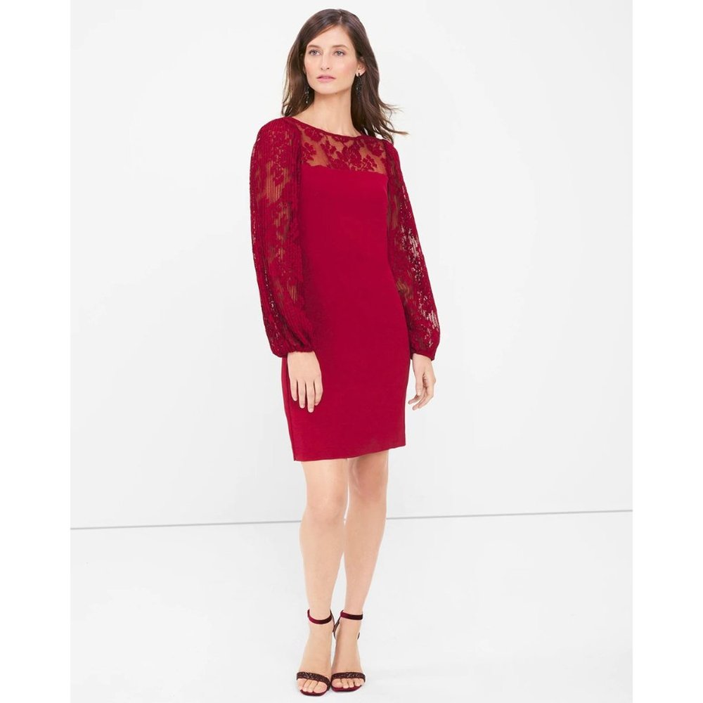 NWT WHBM 14 Lace Bishop Sleeves Party Shift Dress